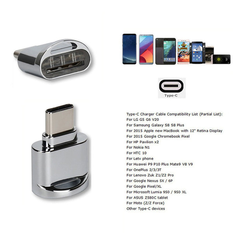 CY 2pcs USB Type C USB-C to Micro SD SDXC TF Card Reader Adapter for Laptop Cell Phone (2pcs/Set) silver