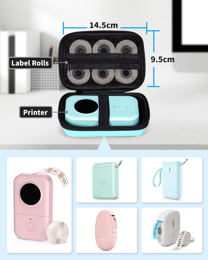 [AUSTRALIA] - Memoking T02 Hard Storage Case - Compatible with Phomemo D30, SUPVAN E10, NIIMBOT D11, JADENS D110 and More, with Zipper Mesh Pocket, Waterproof Shockproof Case, Green (Only Case) 