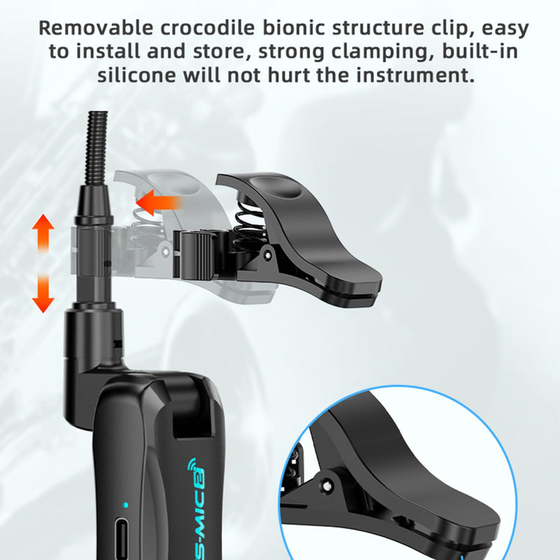[AUSTRALIA] - Wireless Saxophone Microphone System, Clip-On Instrument Mic for Saxophone Trumpet Trombone Flute, Unidirectional Gooseneck Pickup, 360° Adjustable Clip, Low Latency Long Battery for Performance 