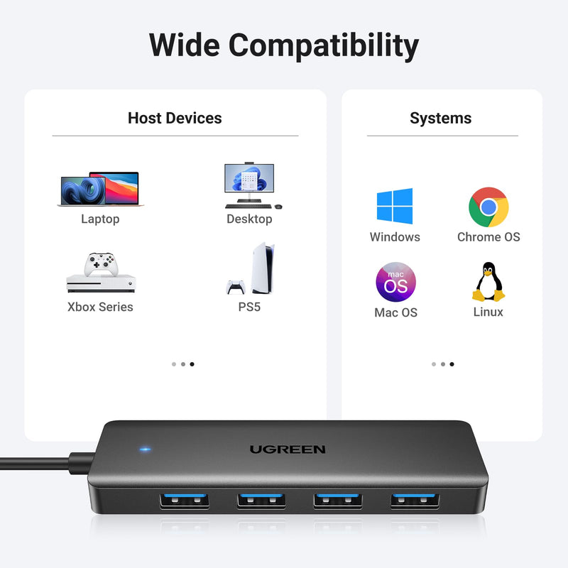 UGREEN USB 3.0 Hub, 4 Ports USB A Splitter Ultra-Slim USB Expander for Mouse, Keyboard, Flash Drive, U Disk, Printer Compatible with Laptop, Desktop PC, Xbox, PS5, and More 0.5 ft