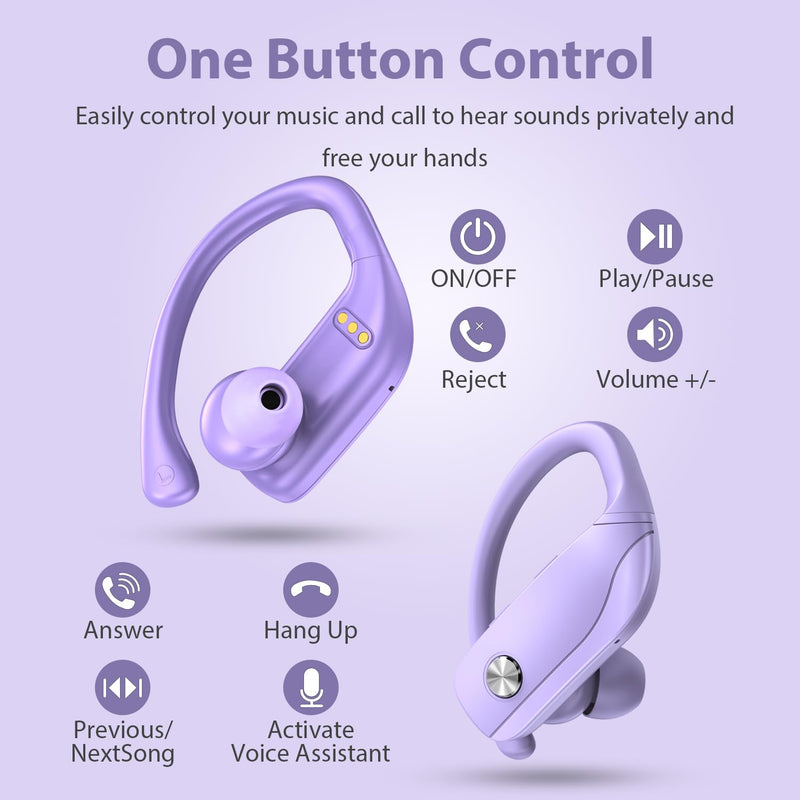 bmani 2 Sets Wireless Earbuds Bluetooth Headphones 48hrs Play Back Sport Earphones with LED Display Over-Ear Buds with Earhooks Built-in Mic Headset for Workout Black + Purple