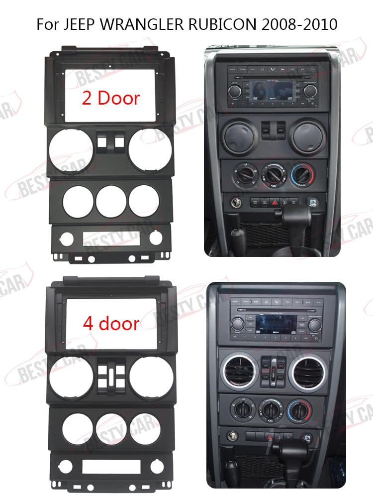 Fits for Jeep Wrangler 2008 2009 2010 4 Doors Car Radio Stereo Fascia Frame Double DIN 9 inch Dash Installation Mounting Kit Black