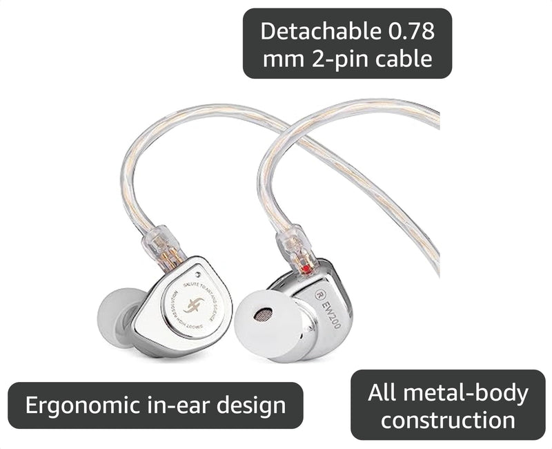 SIMGOT EW200 10mm SCP Diaphragm Dynamic Driver IEM HiFi Wired Earbuds | CNC Machined Alloy Housing, Detachable 0.78mm 2-Pin Cable, In-Ear Earphones for Gamers & Audiophiles (EW200 Without Mic) EW200 Without Mic