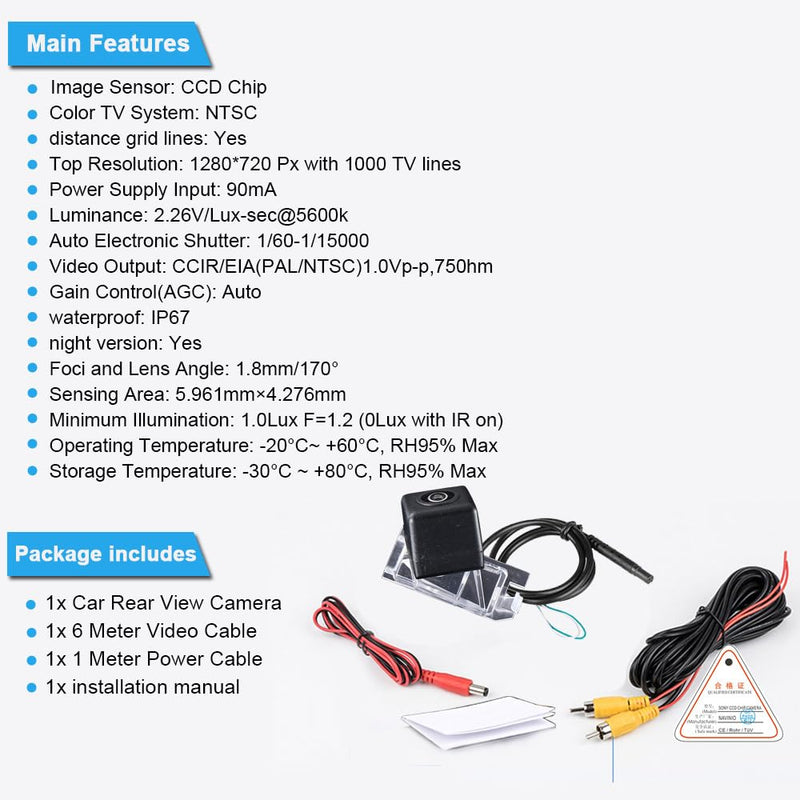 Vehicle License Plate Backup Camera,Night Vision Car Rear View Reverse Camera Replacement for Fiat 500 312 2013/12-2023/12 OEM :68225283AA 68228557AA(No.7302) No.7302 Camera