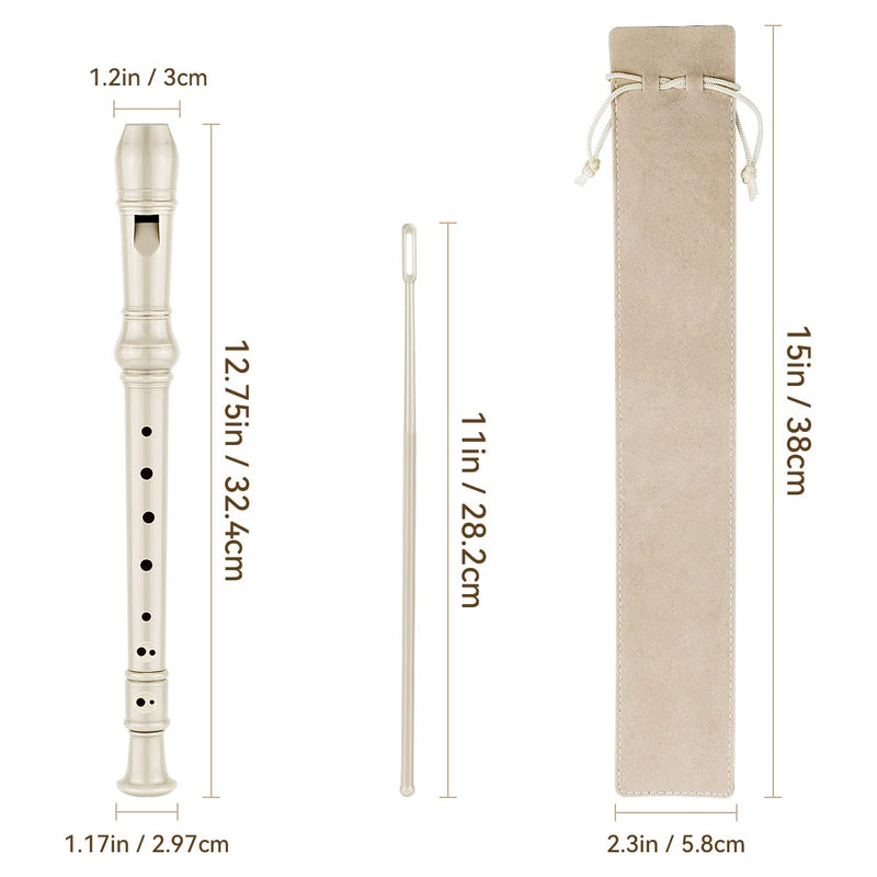 [AUSTRALIA] - Soprano Recorder C Key 8 Holes 3-Piece German style Baroque Fingering Recorder Instrument with Cleaning Rod and Storage Bag, for Beginners Kids students((2 Set Beige) 2 Set Beige 