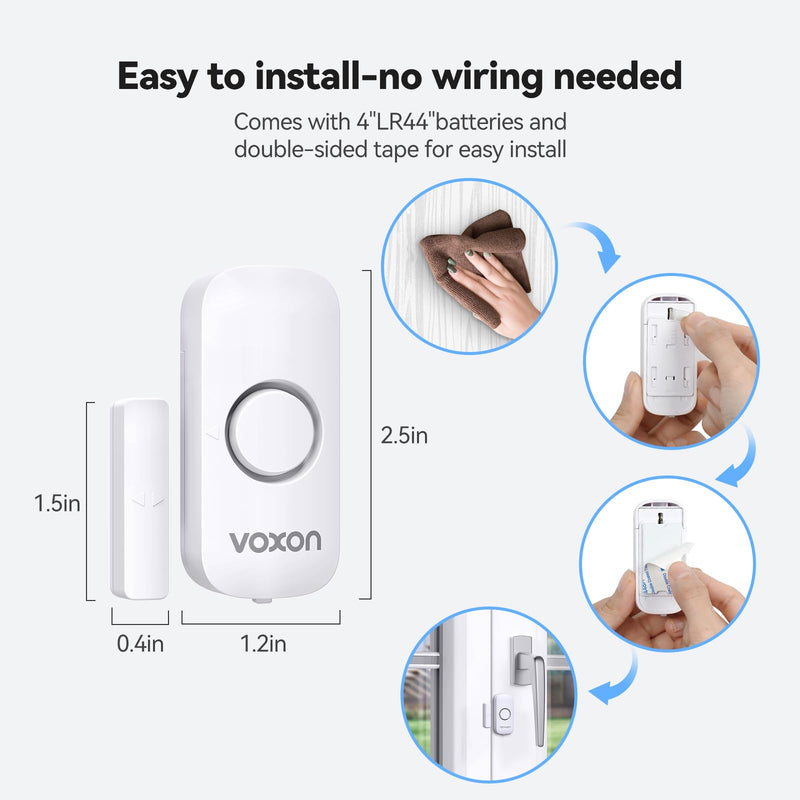 Door Window Alarm for Kids Safety VOXON Wireless Door Alarm for Home Security Personal Security Window Alarms Sensor Burglar Door Alarm for Home, Cars, Sheds, Caravans DIY Kit Pack of 4 4PCS