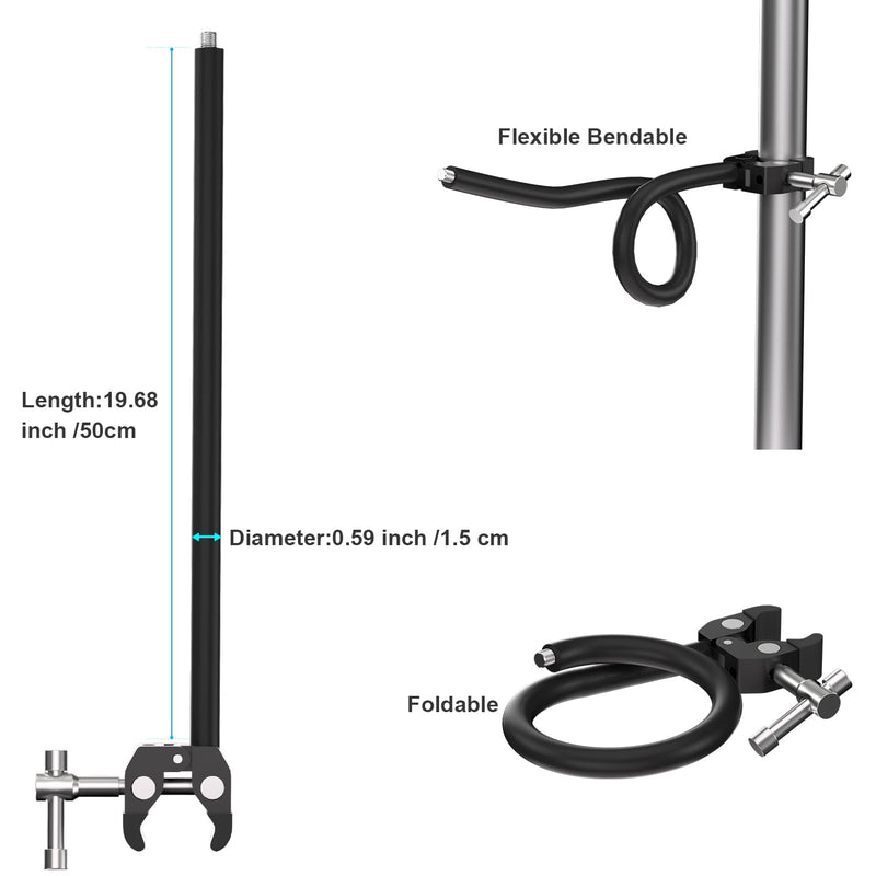 Gooseneck Microphone Stand,19.69" Flexible Adjustable Arm Super Crab Clamp Mic Clip 3/8"-16 to 5/8"-27 Adapter Mount,Compatible with Shure/Fifine / AT2020 / Pyle/Blue Snowball/Razer Gooseneck Microphone Stand