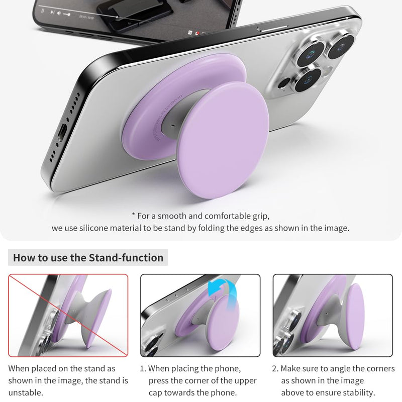 Sinjimoru One-Touch Magnetic Phone Grip, Silicone Grip Holder with Kickstand for Magsafe Compatible with iPhone 15 14 13 12 Series. M-Tap Tok Black