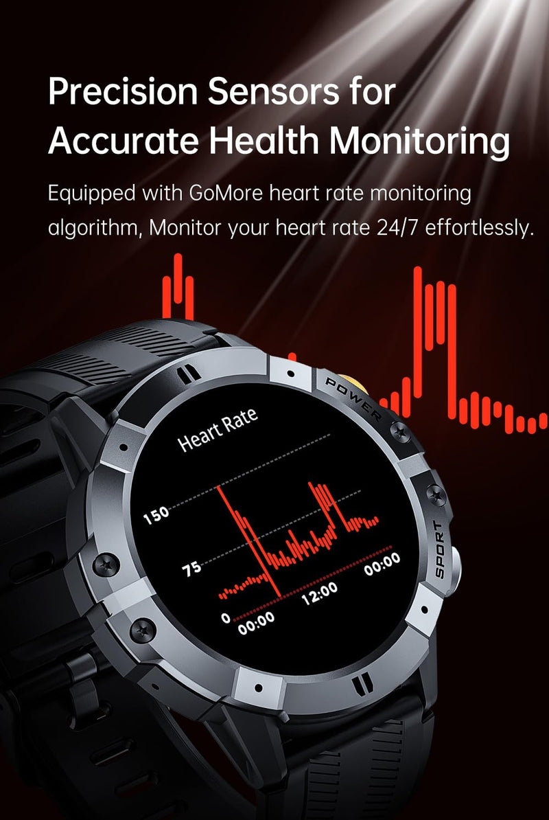 Gravity C29 Rugged Smart Watch, 1.52-Inch HD Display, 100+ Sports Modes, 7-10 Days Battery Life, AI Voice Assistant, 1 ATM Waterproof, Heart Rate & Sleep Monitoring, Shockproof (Black)
