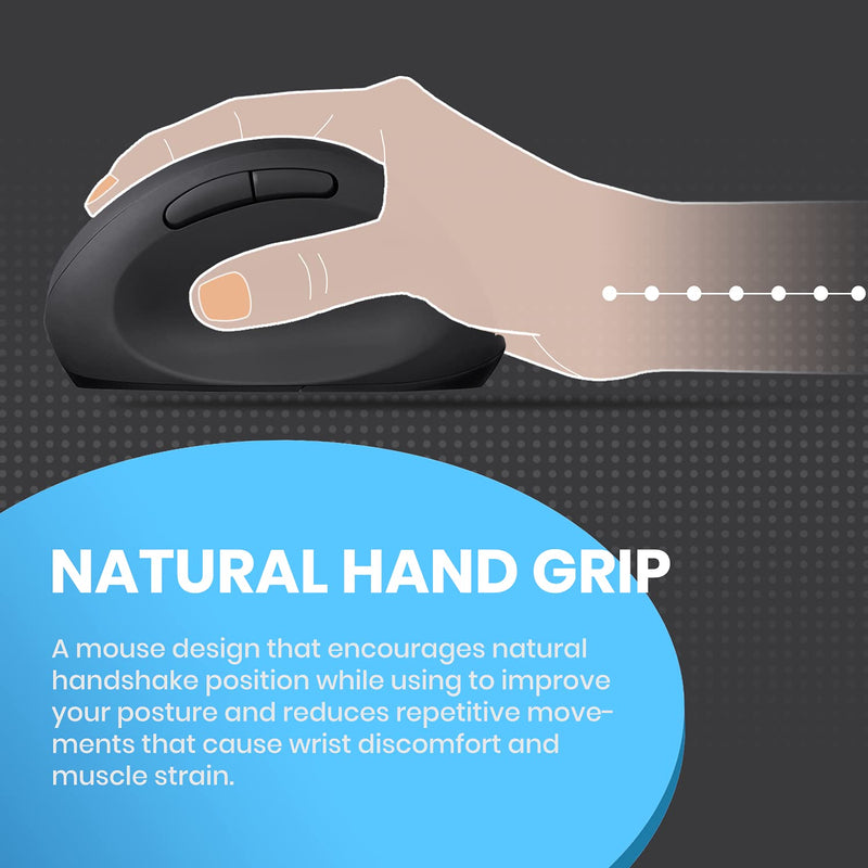 Perixx PERIMICE-719 Wireless 2.4 GHz Ergonomic Vertical Optical Mouse, Portable Mini Size, 3 Level DPI, Right Handed, Black