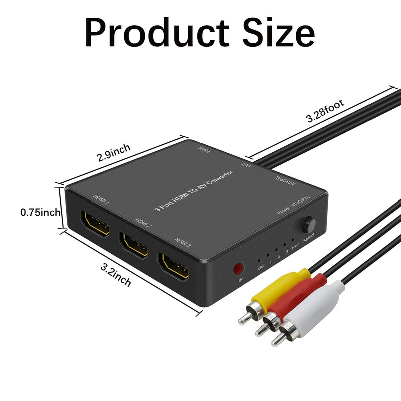 [AUSTRALIA] - Dingsun 3 Port HDMI to RCA Converter HDMI to Older TV AV Adapter for Fire Stick, Roku, PS4, Appler TV, HD Play, PC, DVD Players etc. 3Port HDMI to RCA Converyter 