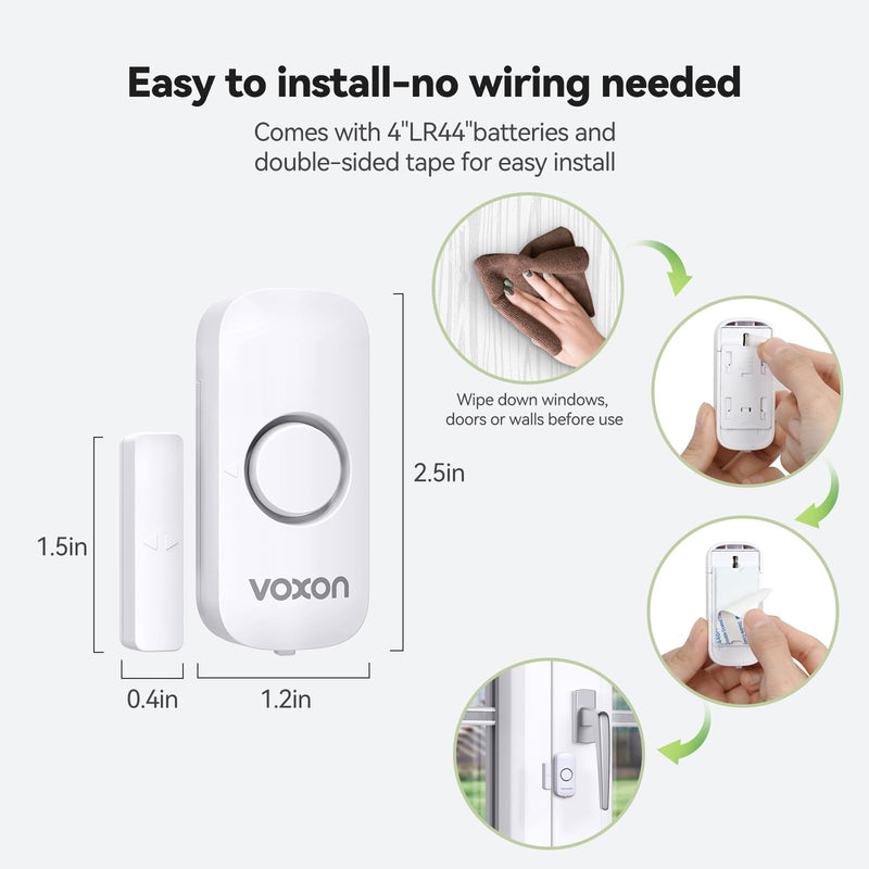 Window Alarm Door Alarms for Kids Safety VOXON Wireless Door Alarm for Home Security Personal Security Window Alarms Sensor Burglar Door Alarm for Pool, Cars, Sheds, Caravans DIY Kit Pack of 2 2PCS