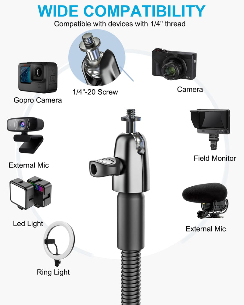 woleyi Gooseneck Super Clamp Camera Mount, 360° Ballhead Adjustable Arm Flex Clamp with 1/4"-20 Thread for Rod | Plate | Mic Tube | Bike Handlebar, for DSLR Camera/Gopro Hero 13 12/LED Lights/Insta360