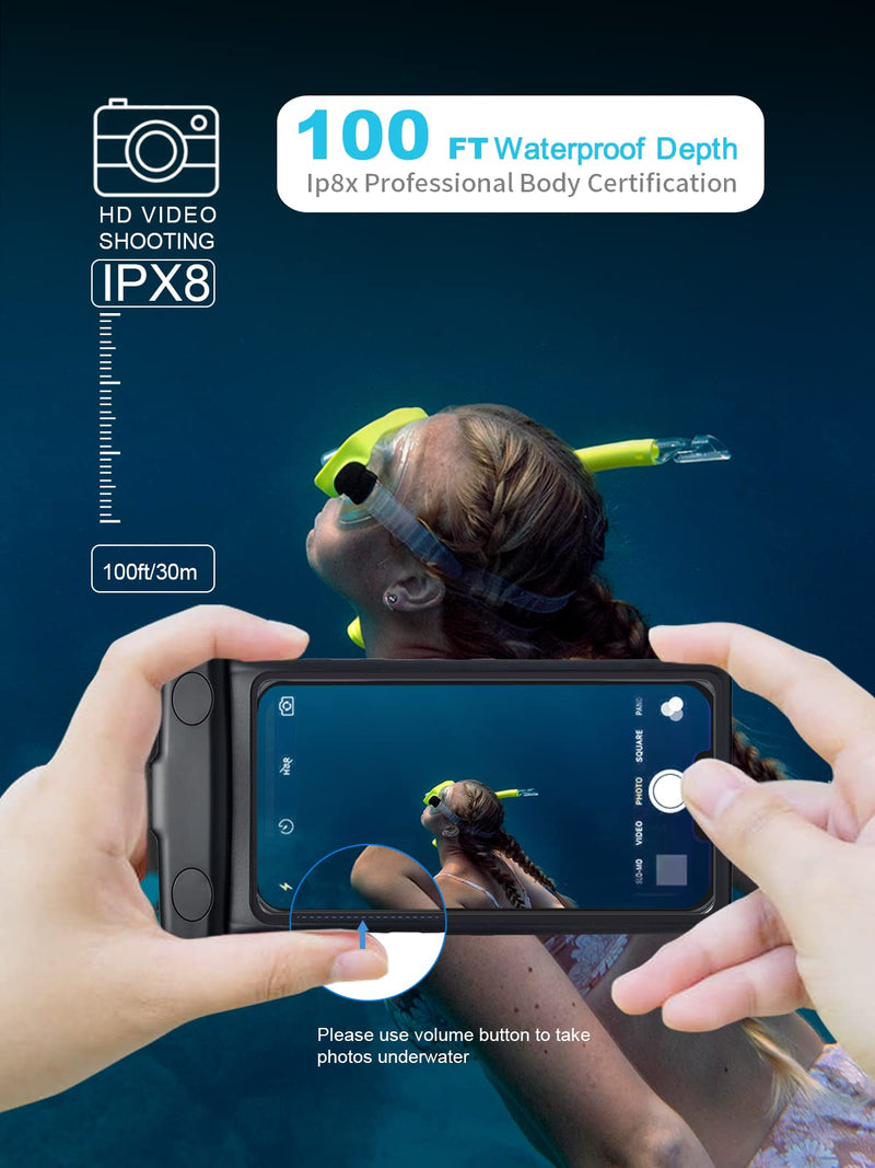 wellhouse Waterproof Phone Pouch Case, 3D Stereoscopic 7" Waterproof Cell Phone Dry Bag for iPhone 14 13 12 11 XS XR X Pro Max Plus Mini, S22 S21 Ultra, IPX8 Underwater Phone Protector, Earl Black 1 Pack - Earl Black7.0"