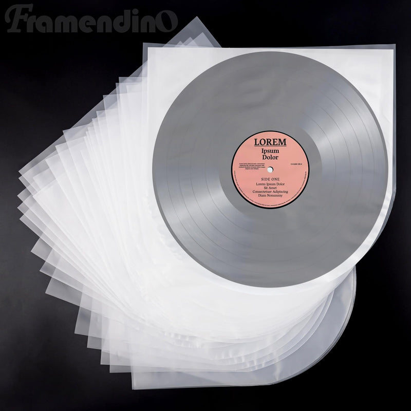Framendino, 50 Pack 10 Inch Vinyl Record Inner Sleeves Round Bottom Protective Sleeves for Vinyl Records