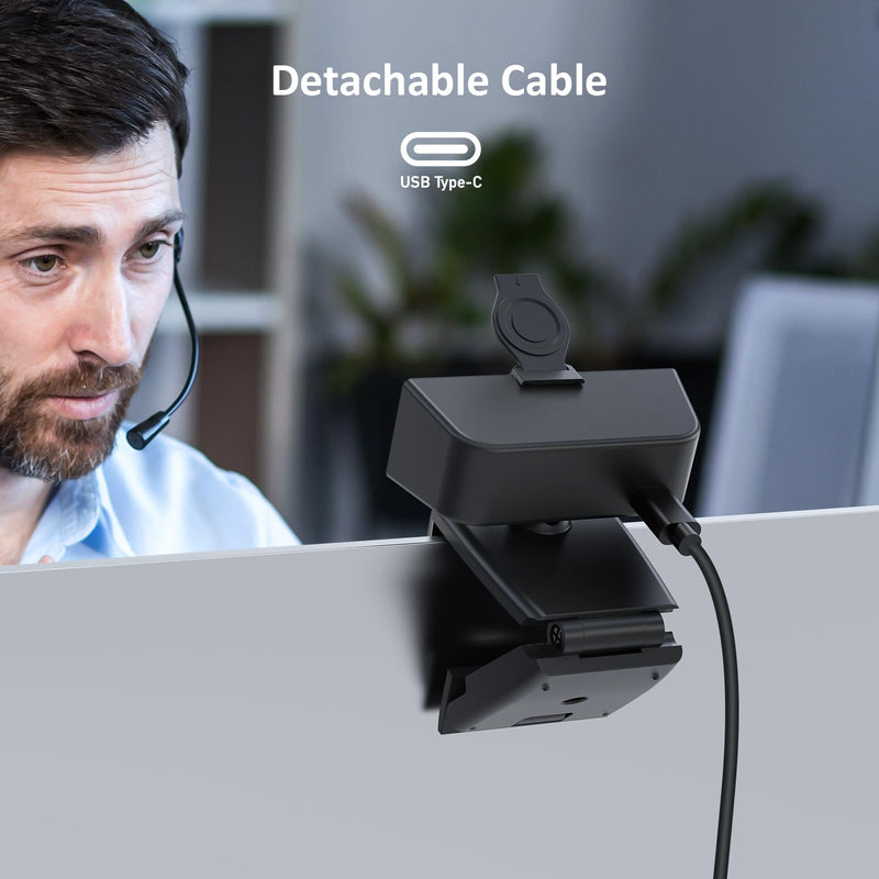 NexiGo N60 Pro (Gen 2) 1080P Webcam with Distortion-Free Lens, USB A to Type-C Data Cable, Noise Reduction Mic & Privacy Cover, for Zoom/Skype/Teams/Webex, Laptop MAC PC Desktop USB-C Webcam