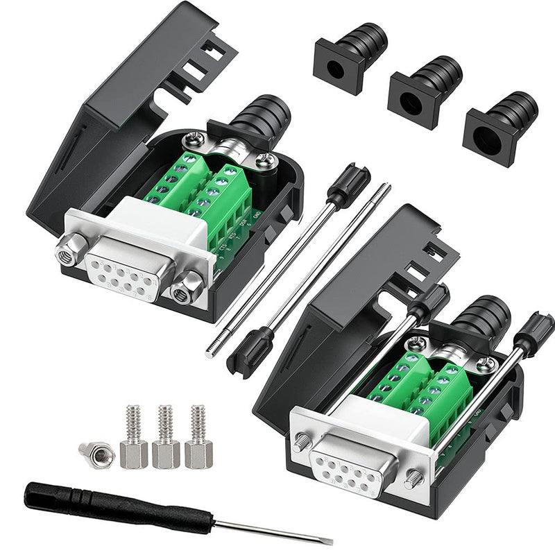 JUXINICE 2PCS DB9 Female adapters DIY rs485 RS232 9 pin Serial Cable, RS232 D-SUB 9 Serial Solderless Adapters Connector Breakout Board Bolts or Nuts (2PCS Females) 2PCS Female gold plat PIN+Bolts and Nuts