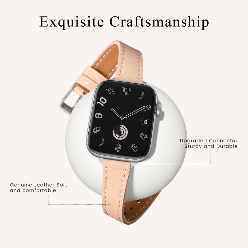 STIROLL 2 Pack Thin Leather Band Compatible with Apple Watch Bands 41mm 40mm 38mm 42mm Women, Dressy Top-Grain Genuine Leather Strap Slim Wristband for iWatch SE Series 10 9 8 7 6 5 4 3 2 1