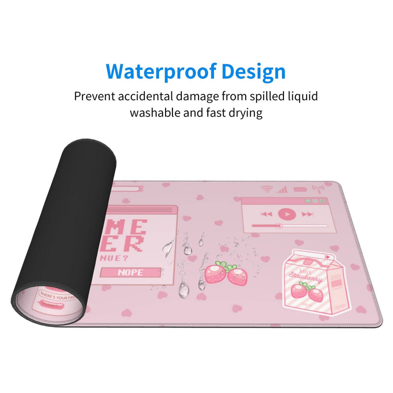 Pink Game Strawberry Milk Gaming Mouse Pad XL, Large Extended Mousepad Desk Pad, Long Nonslip Rubber Mice Mats Stitched Edges Playmat for Office Home Gamer, 31.5x11.8 Inch Pink Game Strawberry Milk