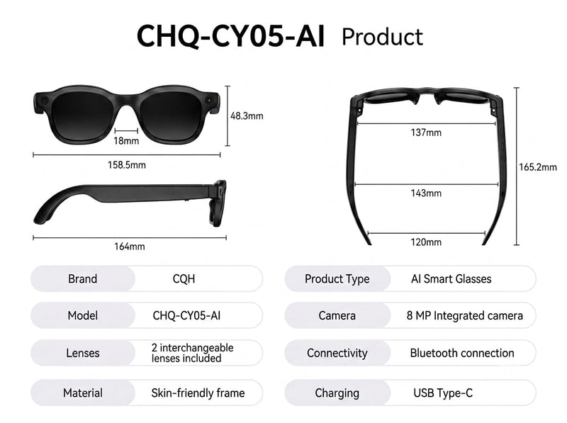 AI Smart Glasses with Camera,8MP Camera Glasses,1200P Video Record Glasses | Real Time Translation,AI Assistant,Object Recognition,Open-Ear Audio,Bluetooth,Replaceable Sunglasses Lenses for Men Women
