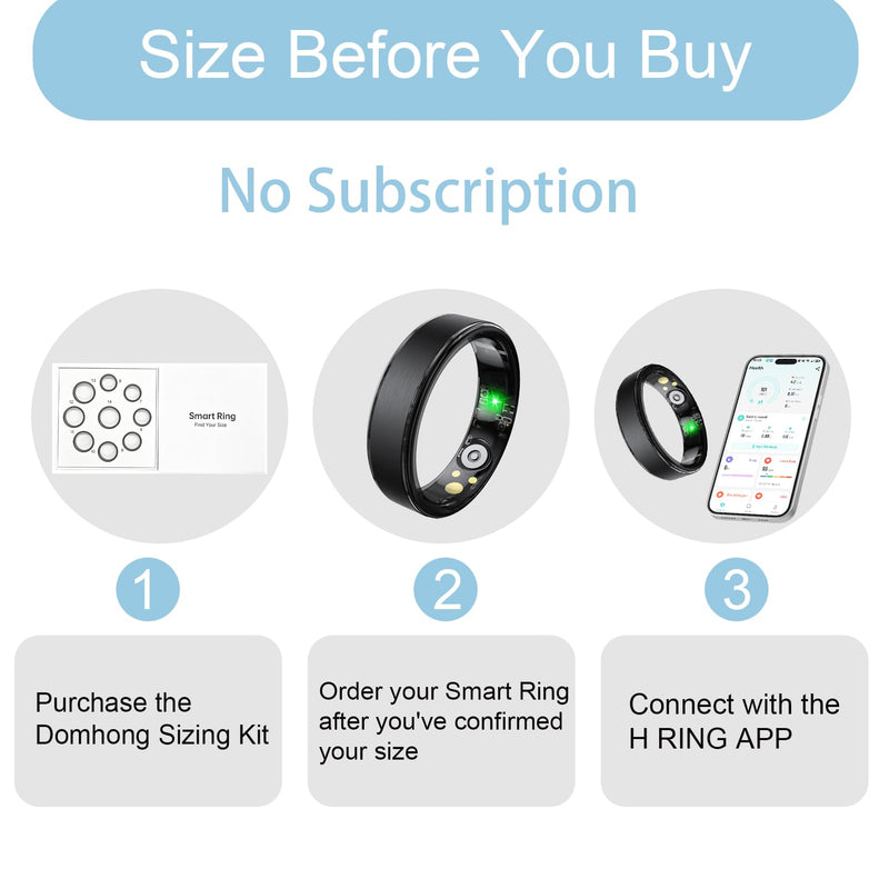 Smart Ring for Women & Men, Health Fitness Tracker Ring | Sleep Monitor/Heart Rate/Blood Oxygen/HRV/Stress/Calorie/Steps, IP68 Waterproof for iOS & Android, Free App (Black, 10#) Black 10#
