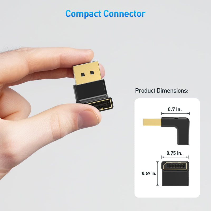Cable Matters 4K@240Hz Right Angle DisplayPort 1.4 Adapter (8K DisplayPort 90 Degree Adapter, Right Angle Display Port Adapter) in Black