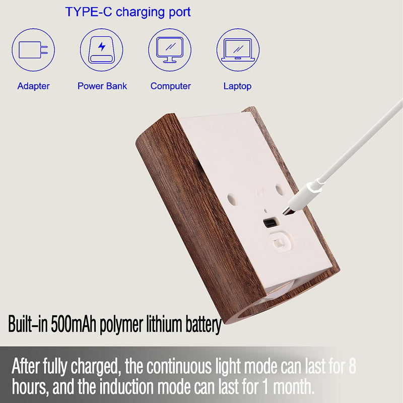 [AUSTRALIA] - LANDGOO 2-Pack Wood Step Light with Motion Sensor, Rechargeable Stair Night Light Set, Sapele Wood 2700K Warm White LED Wall Lamps, Easy No-Wire Installation for Hallway Bedroom Staircase Walnut Wood 2ps 