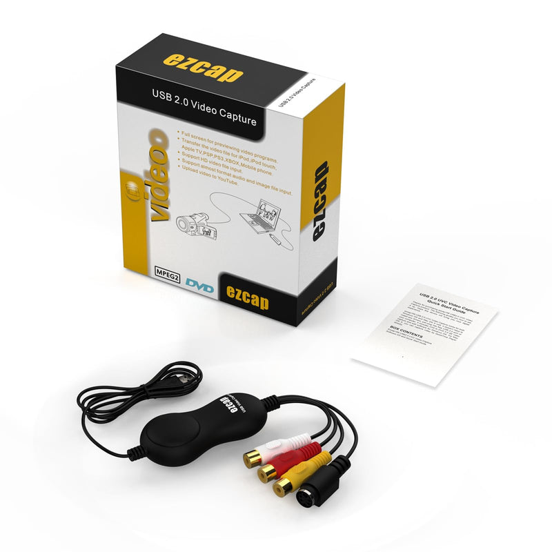 VHS to Digital Converter, RCA to USB 2.0 Video Capture Card, Convert VHS, VCR, Hi8, Camcorder to Digital, Supports CVBS and S-Video Input, Compatible with Windows, Mac, Linux, H.264 Format