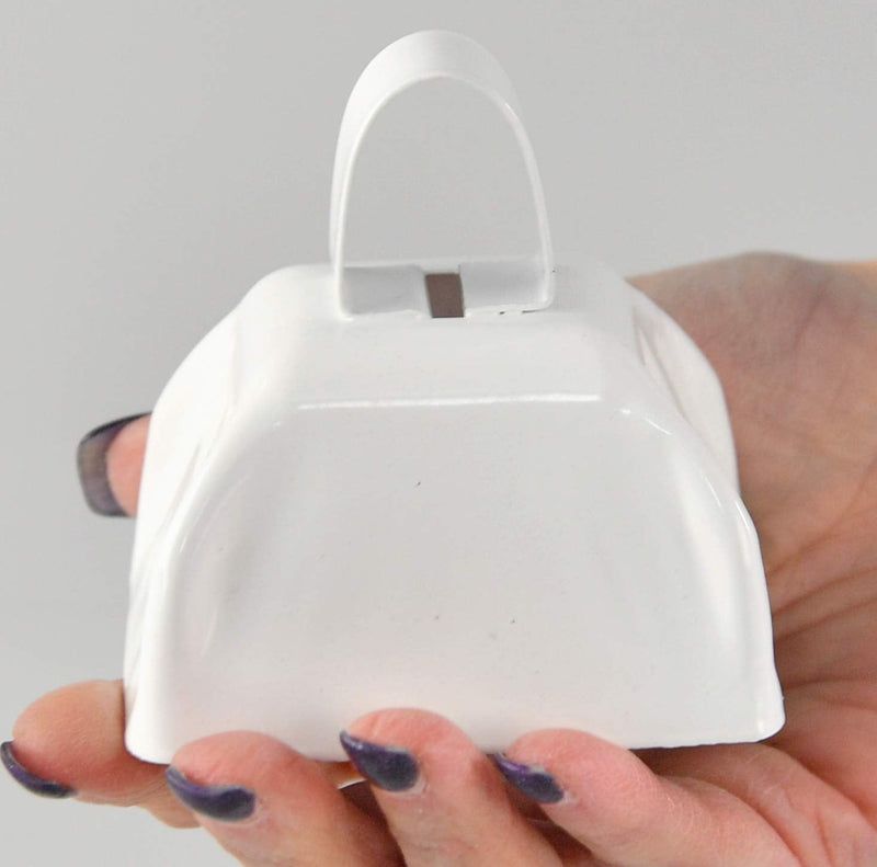 HOME-X Set of 12 Cowbells, Sporting Event Bells, Cheering Bells, Party Noise Makers, School, Reception Desk, Counter Bell, White, 3” L x 2 3/8” W x 3” H