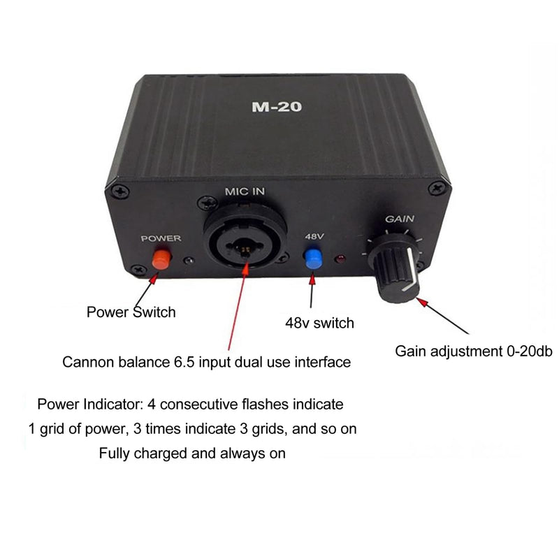 Microphone Preamp, 48V Power Mic Preamplifier XLR Output Microphone Preamp Booster, Mini Microphone Preamp for Dynamic and Condenser Mic