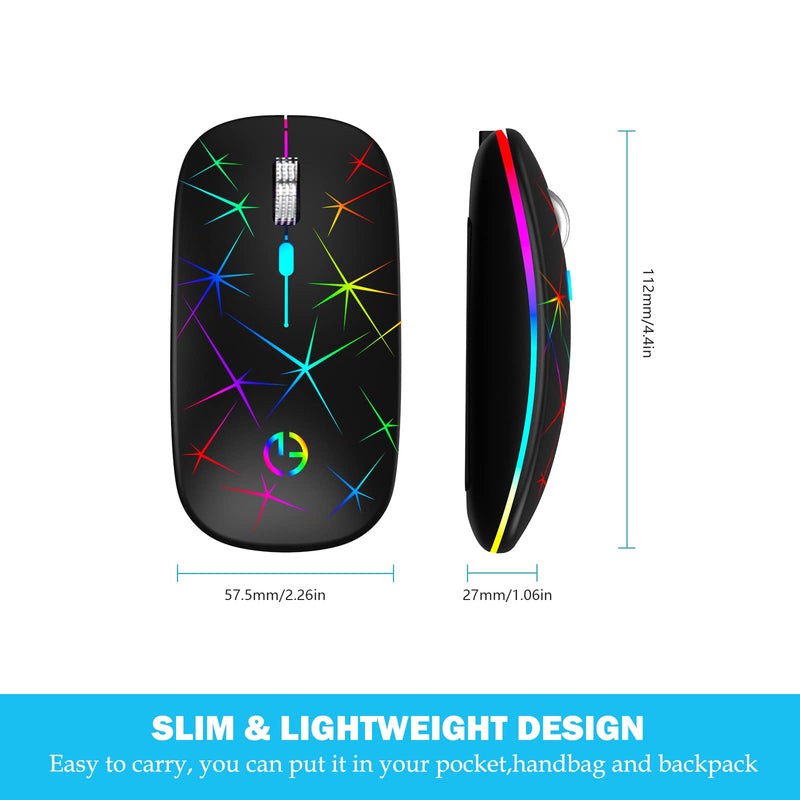 Wireless Mouse, 2.4G Portable Optical Quiet RGB Mouse with USB Receiver and Type C Adapter, 3 Adjustable DPI Levels, Wireless Computer Mouse for Laptop, Computer, PC, MacBook, Desktop Black