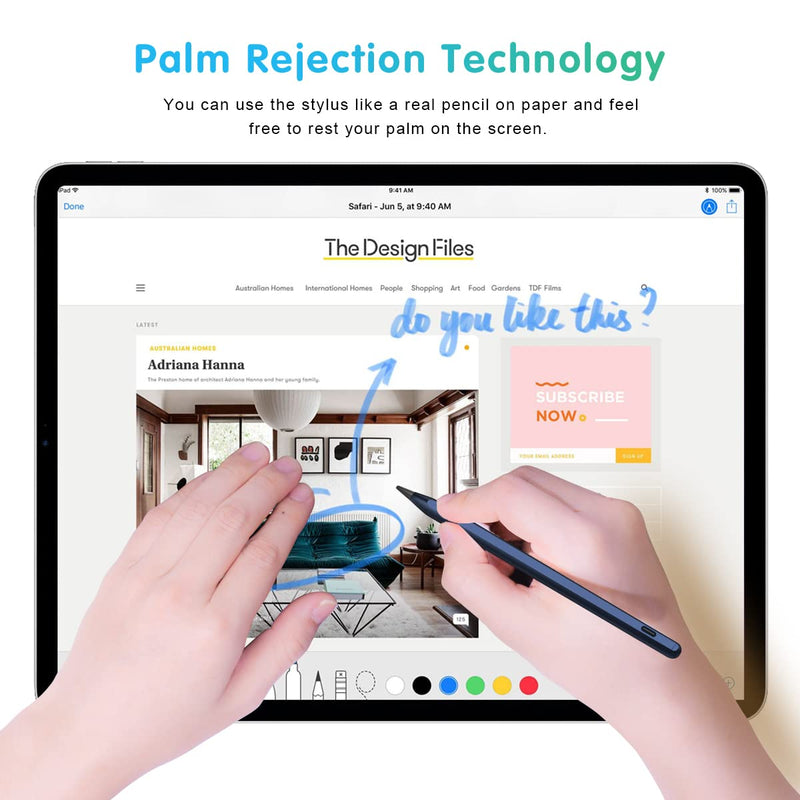 Stylus Pencil for iPad 9th Generation, Active Pen with Palm Rejection Compatible with (2018-2022) Apple iPad 9th 8th 7th Gen/iPad Pro 11 & 12.9 inches/iPad Air 4th 5th Gen/iPad Mini 6th Gen (Blue) Blue
