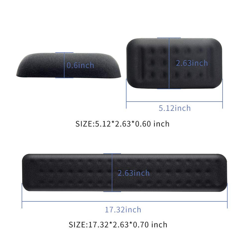 Keyboard and Mouse Wrist Rest Set Gaming Memory Foam Ergonomic Hand Palm Rest Support for Computer, PC, Laptop, Mac Typing and Wrist Pain Relief and Repair (17.3 Inch, Black)