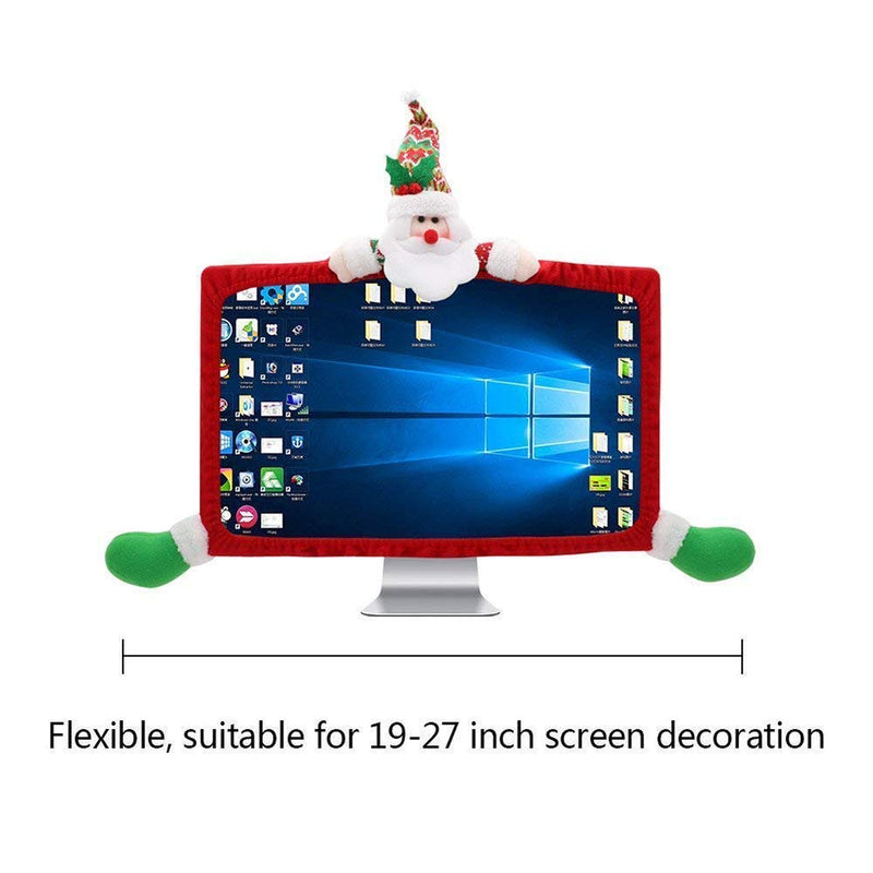 SUSHAFEN 1 Pack Christmas Computer Monitor Border Cover TV Monitor Cover Elastic Laptop Computer Cover for Xmas Home Office Computer Decoration-Santa Claus