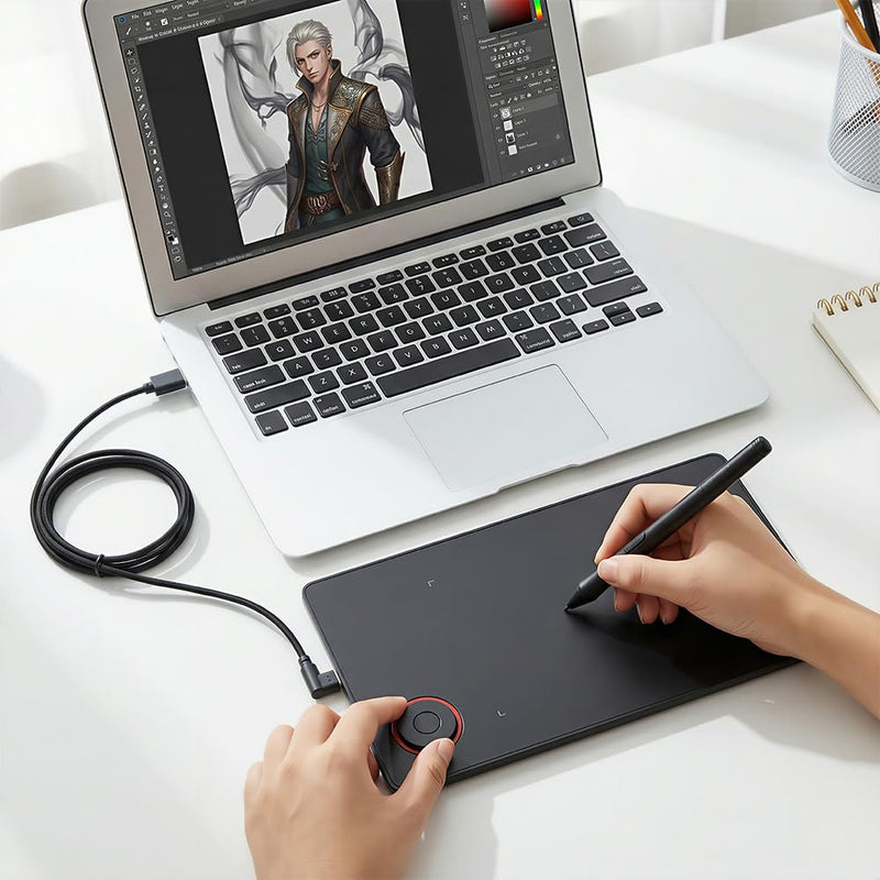 IMAGE Portable Graphics Drawing Tablet 8.9 * 5.3 Inch with 8192 Levels Battery-Free Pen and 1 Magic Circle 4 Hot Keys, Compatible with Windows/Mac/Android for Painting, Design & Online Teaching