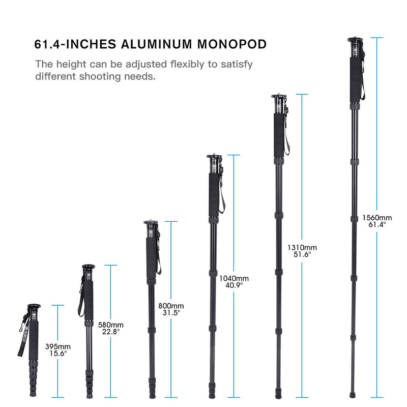 [AUSTRALIA] - SIRUI AM-306M Camera Monopod, 6-Section 15.6-61.4 inches Aluminum Alloy Extendable Compact Lightweight Portable Travel Monopod for DSLR Cameras, Payload 17.6 lbs/8kg 