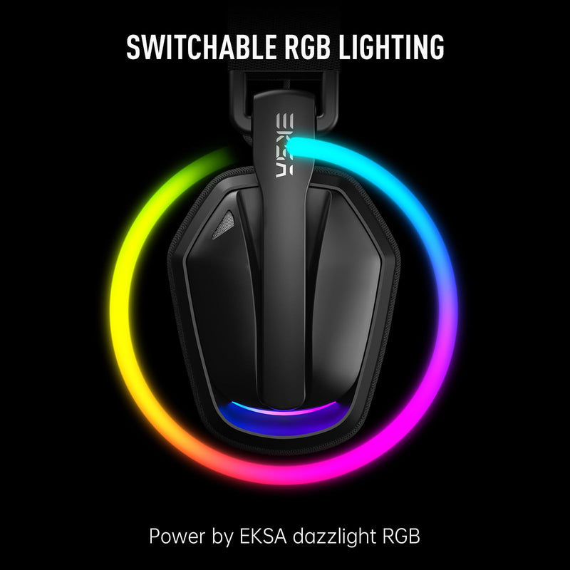 EKSA 2.4GHz Wireless Gaming Headset for PS5/PS4, PC, Switch, Mac, Bluetooth 5.4 Gaming Headphones with Noise Cancelling Microphone, 169g Ultralight, RGB, Type-C, 35H Battery, Wired Computer Headphones Black