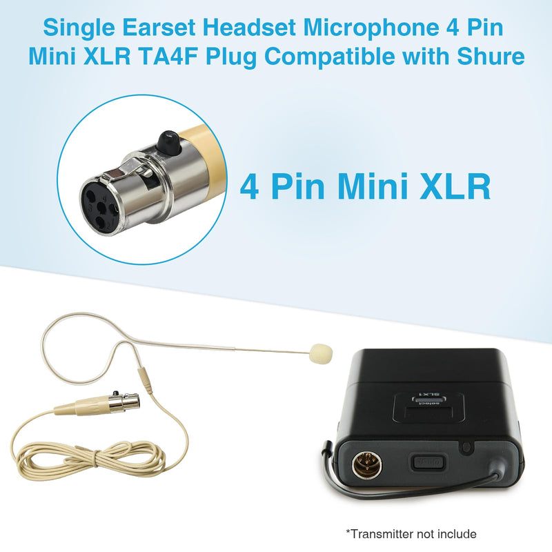 2 Pack Headset/Headworn Microphone Single Earhook Headset Microphone Mini XLR 4Pin TA4F Plug Hanging Condenser Omnidirectional Mic Compatible with Shure,1.5m Cable and Windscree