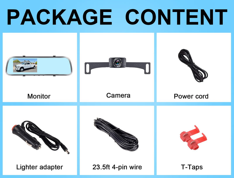Backup Camera Mirror HD 1080P - Plug and Play Easy Set up Color Night Vision Rear View Mirror with License Plate Camera for Car Truck SUV Waterproof DIY Guide Lines AMTIFO A1