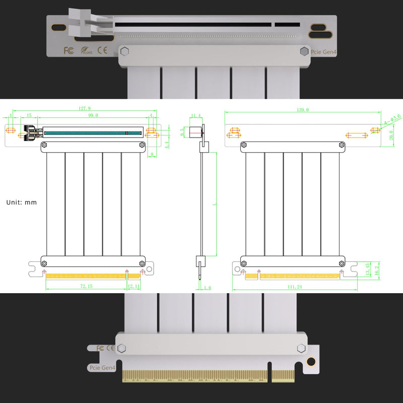 GLOTRENDS 300mm PCIe 4.0 X16 Riser Cable White Color for PCIe 4.0/3.0 GPUs, Such as GeForce RTX 40/30 Series and AMD Radeon RX7000/RX6000 Series, etc
