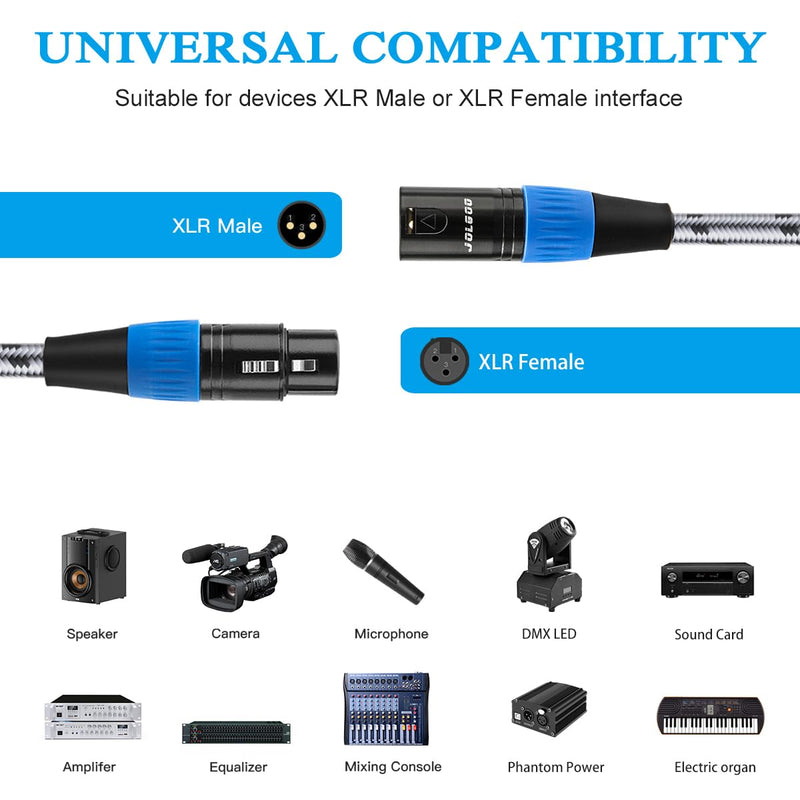 6.6 ft XLR Cables - 6 Pack DMX Balanced 3 PIN XLR Microphone Cable for Studio & Stage 6.6 Feet - 6 Pack