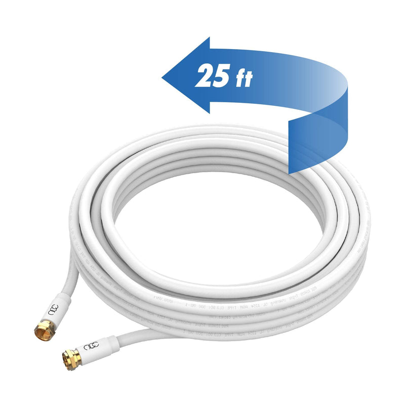 UCC Coaxial Cable (25 ft) Triple Shielded-RG6 Coax TV Cable Wire in-Wall Rated-Digital Audio Video Gold Plated Connectors -25 feet 25 feet White