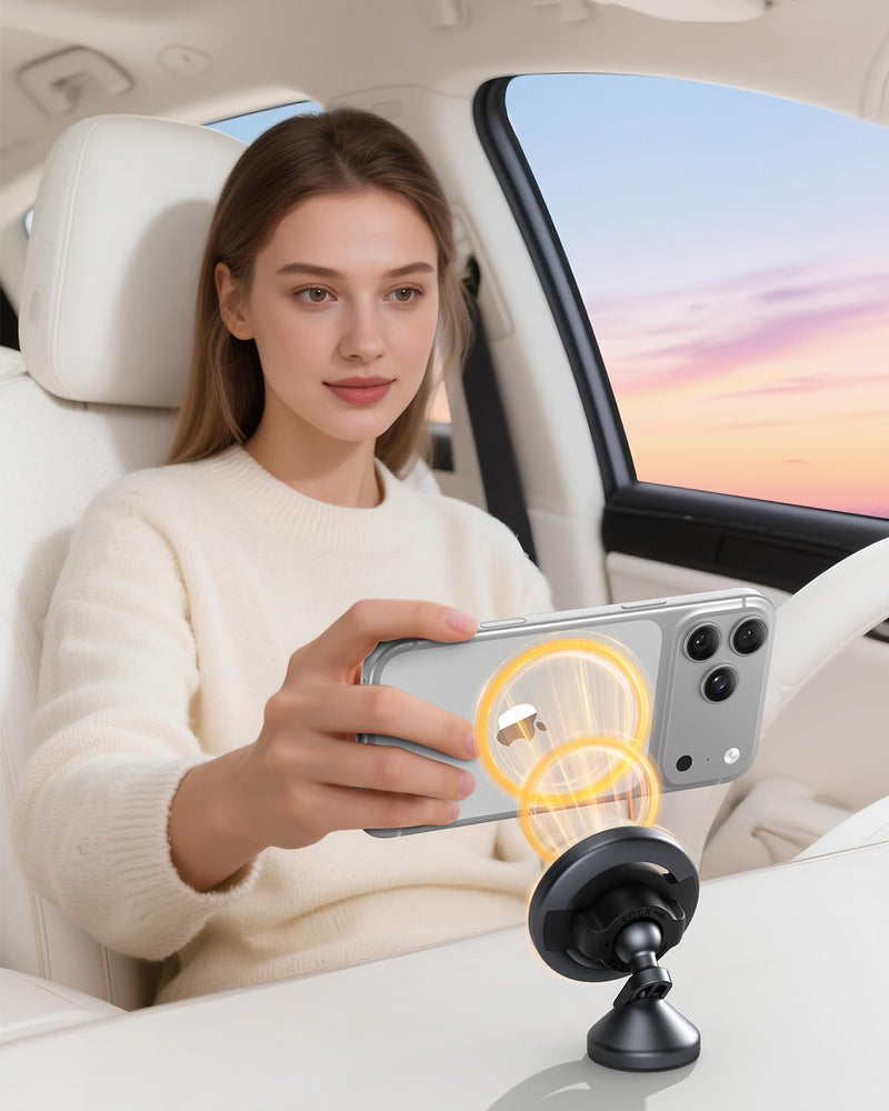 SYNCWIRE MagSafe Car Mount, Adjustable Magnetic Phone Holder, Space Gray | 360° Rotating Strong Magnet Phone Mount with 3M VHB Adhesive, Compatible with iPhone 17/16/15/14/13/12 & MagSafe Cases