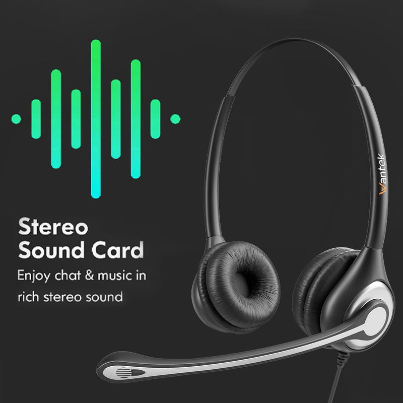 Wantek USB Headset with Mic for PC, On-Ear Computer Laptop Headphones with Noise Cancelling Microphone in-line Control for Home Office Online Class Skype Zoom SC2Black