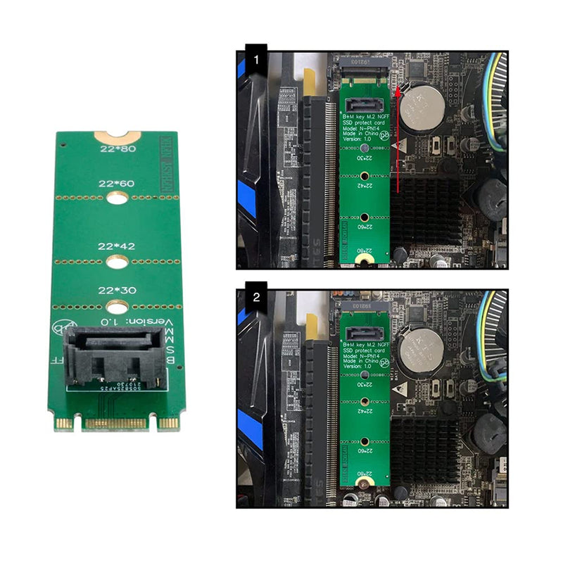 NFHK Motherboard NGFF B/M-Key M.2 to Vertical SATA 7pin Hard Disk Drive SSD PCBA Extension Adapter Green B/M-key to 1 SATA