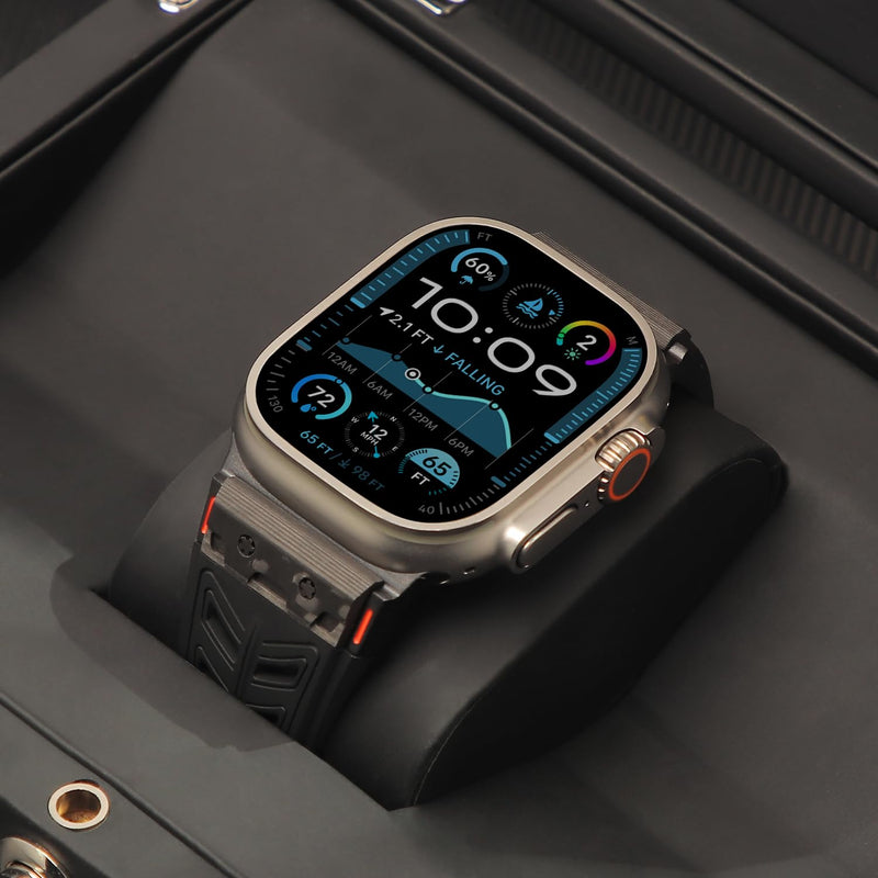 Band for Apple Watch 46mm 49mm 45mm 44mm Carbon Fiber Inlay Fluoroelastomer (FKM) Sport Wristband Sweat-proof Strap for Men's iWatch Series 11/10 9 Ultra 3/2/1 SE 8 7 6 5 4 3 2 1 Band 42mm (Black) Black