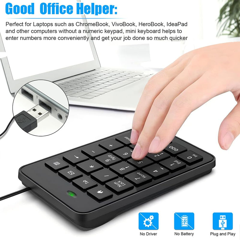 [AUSTRALIA] - Wired 10-Key USB Keypad Number Pad – Portable Numeric Keypad Keyboard for Laptop, PC and Desktop | Computer Accessories Numpad for ChromeBook Surface Notebook MateBook - Essential Office Data Entry 