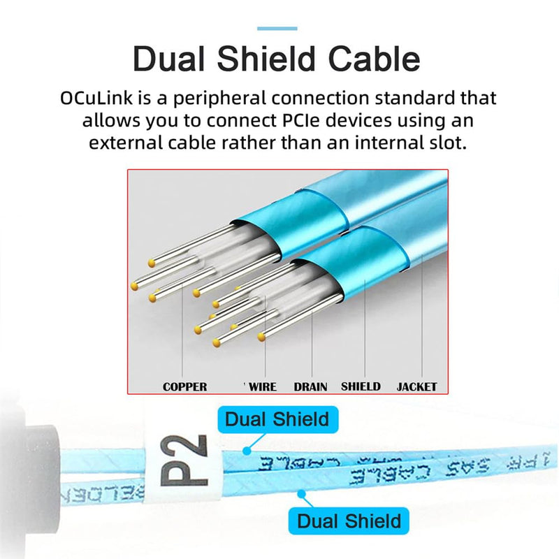 NFHK Down Angled 90 Degree OcuLink PCIe 4.0 PCI-Express SFF-8611 4i to SFF-8611 Data Active Cable for eGPU SSD 80cm