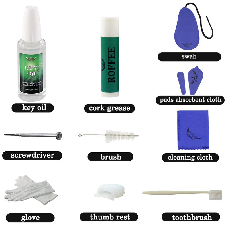 [AUSTRALIA] - Clarinet Cleaning Cleaner Care Maintenance Kit - Clarinet Cleaning Kit: key oil, cork grease, swab, cleaning cloth, thumb rest, mouthpiece brush, screwdriver... 