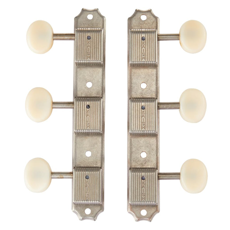 Premium 3-per-side On-a-Plate 3x3 Vintage Guitar Tuners Tuning Machines Tuning Keys for Gibson/Epi LP JR Ivory Plastic Oval Button Aged Relic Nickel